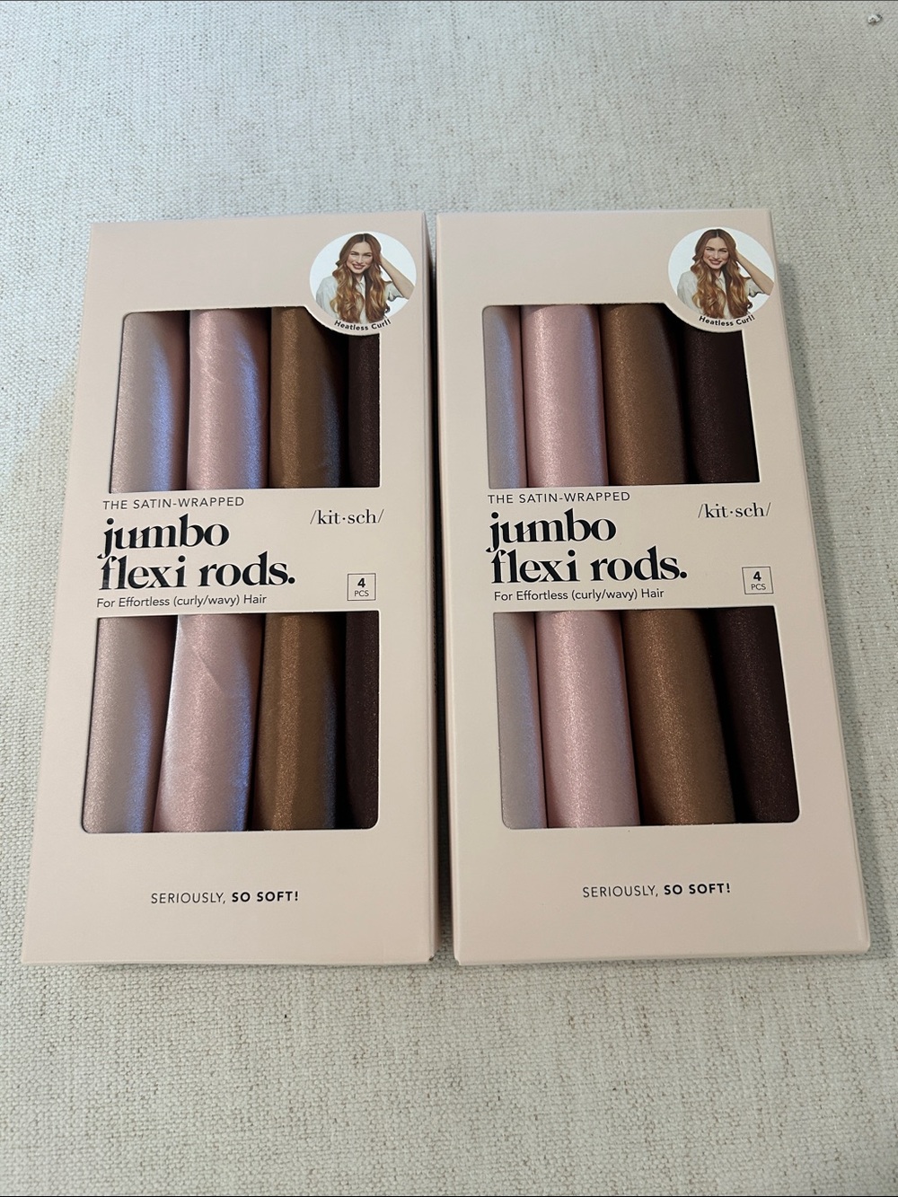 Kitsch BUNDLE OF Satin Jumbo Flexi Rods Hair Rollers, Rosewood, 8 rollers, NWT